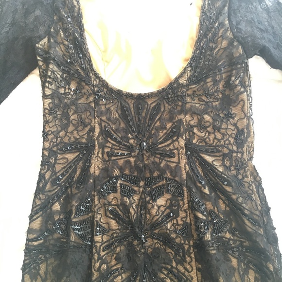Sue Wong Black /Champagne Lace Cocktail Dress - Picture 6 of 8
